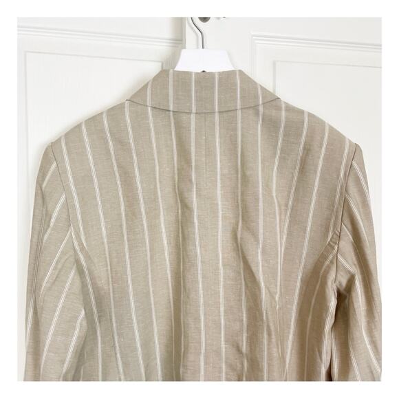 Ann Taylor Pinstriped Double Breasted Tan Linen Blend Blazer Lined NWT - Picture 7 of 11